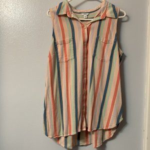 Sonoma Tan/Pink base with stripes collared sleeveless shirt - XL